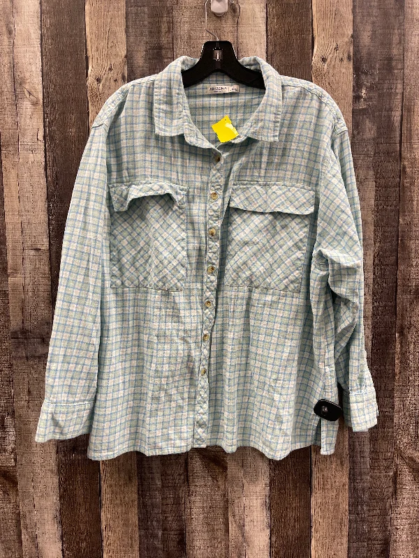 Savings Galore Top Long Sleeve By Arizona In Plaid Pattern, Size: L