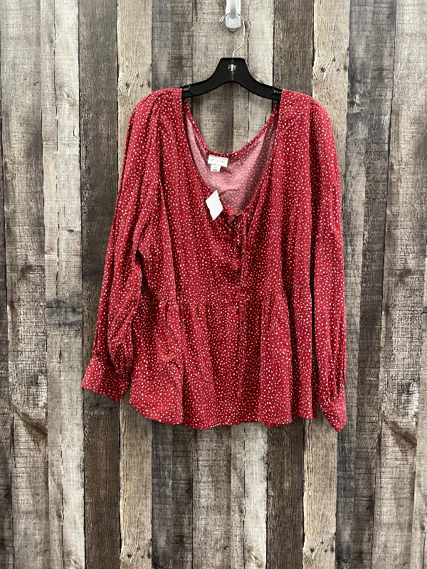 Value Deals Top Long Sleeve By Ava & Viv In Red, Size: 3x