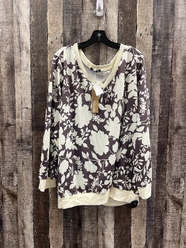 Crazy Savings Top Long Sleeve By Bloomingdales In Brown & Cream, Size: 1x