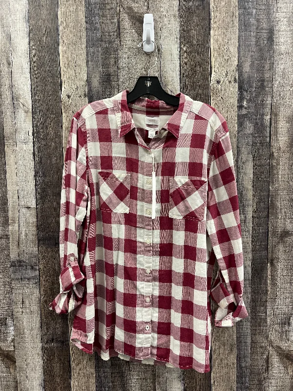 Clearance Sale Top Long Sleeve By Caslon In Plaid Pattern, Size: L