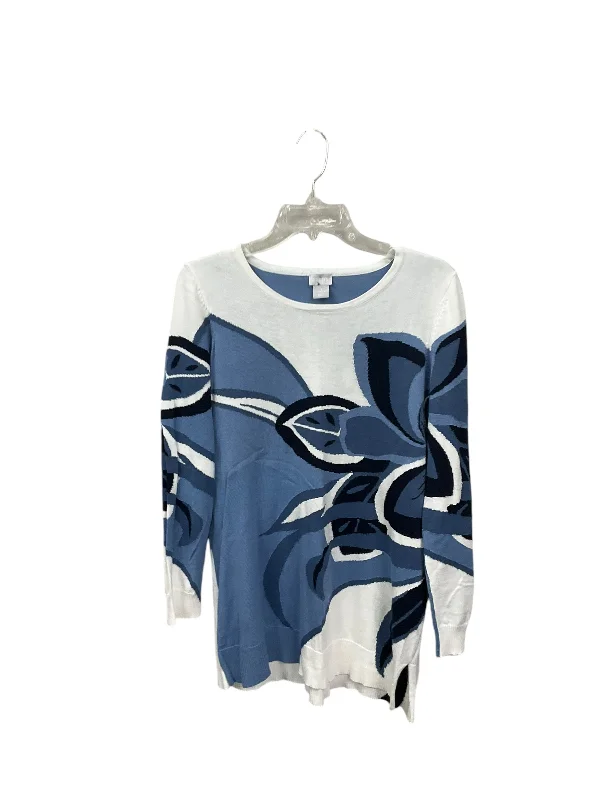 Instant Savings Top Long Sleeve By Chicos In Blue & White, Size: M