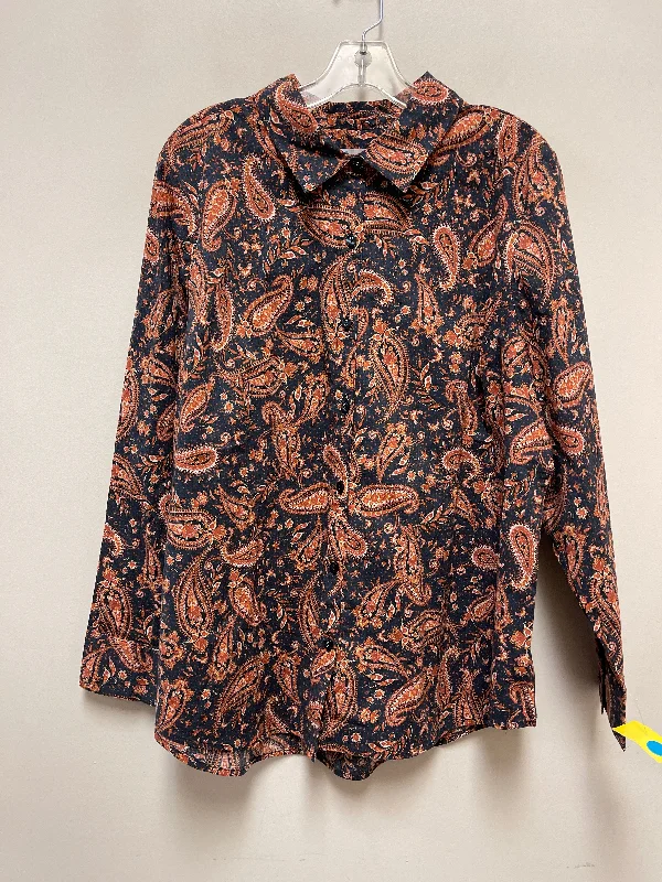 Midnight Madness Top Long Sleeve By Denim And Company In Blue & Orange, Size: Xl