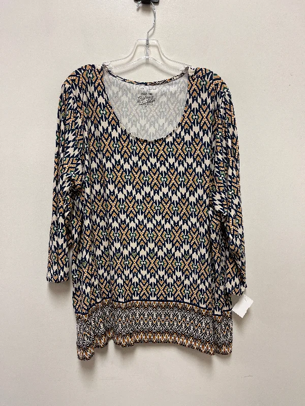 Big Savings Top Long Sleeve By Investments In Blue & Yellow, Size: 3x