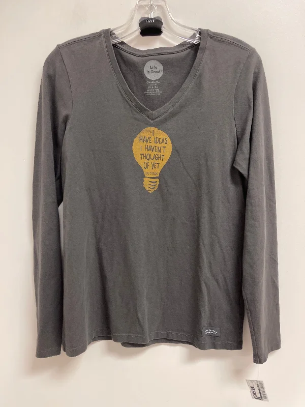 Don't Wait Top Long Sleeve By Life Is Good In Grey, Size: S