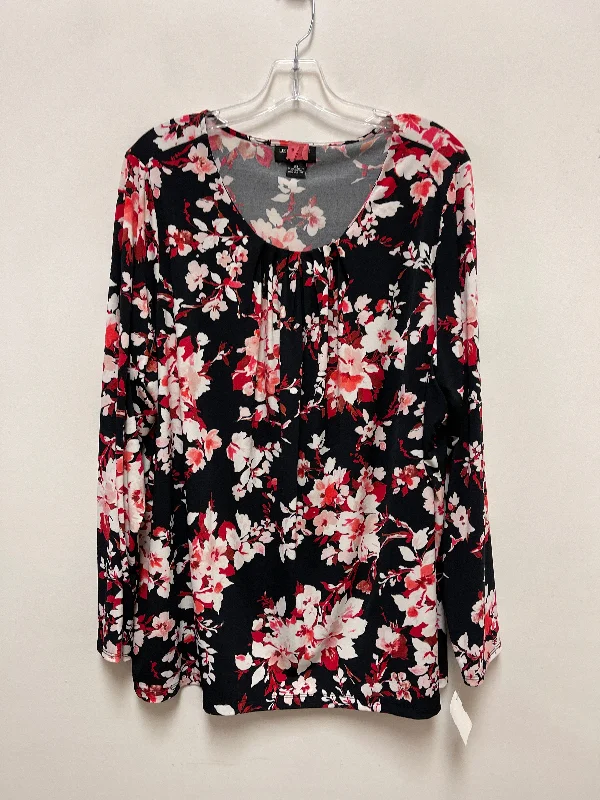 Bargain Prices Top Long Sleeve By Liz Claiborne In Black & Red, Size: 2x