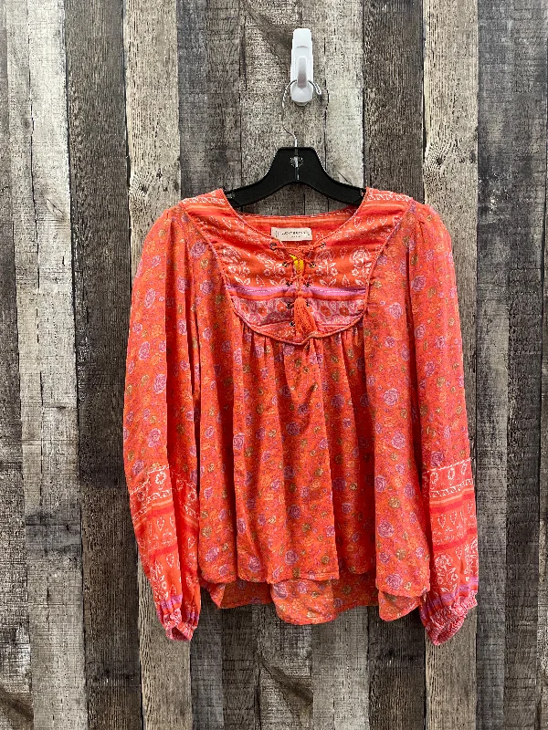 Blowout Sale Top Long Sleeve By Lucky Brand In Orange, Size: Xs