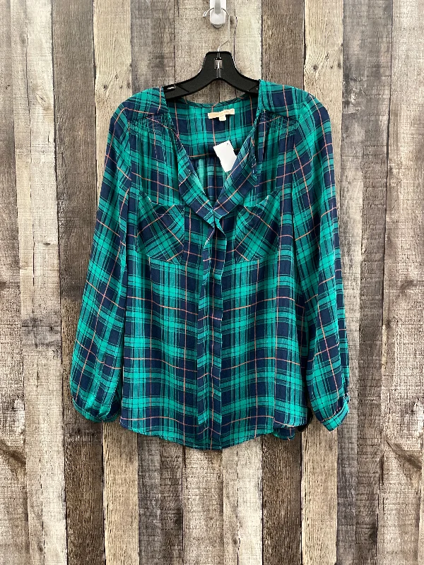 Final Clearance Top Long Sleeve By Skies Are Blue In Plaid Pattern, Size: M