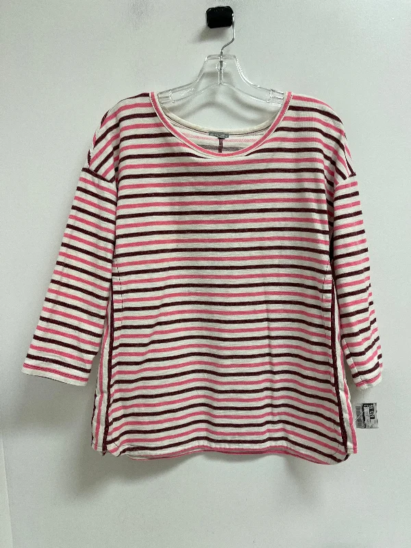 Price Smash Top Long Sleeve By Talbots In Pink & White, Size: L
