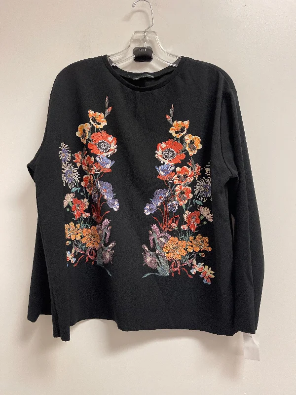 Flash Sale Top Long Sleeve By Zara In Black, Size: L