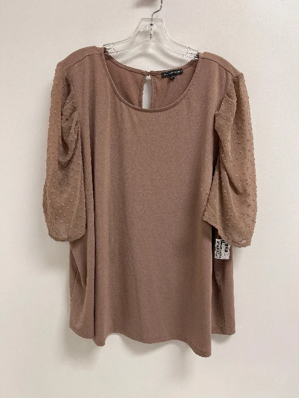 Today’s Deal Top Short Sleeve By Adrianna Papell In Tan, Size: 3x
