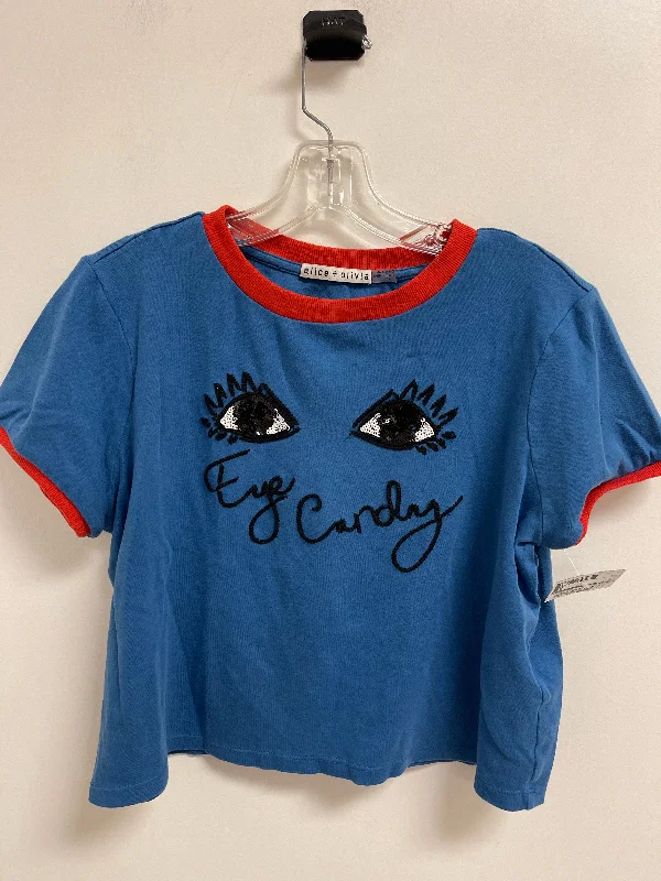 Savings Galore Top Short Sleeve By Alice + Olivia In Blue, Size: L