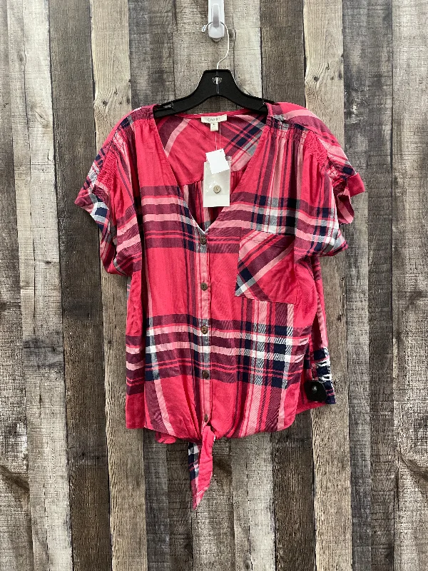 Weekend Flash Sale Top Short Sleeve By Cme In Plaid Pattern, Size: Xl