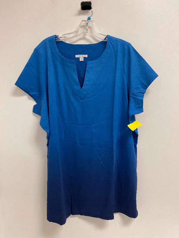 Act Fast Top Short Sleeve By Isaac Mizrahi In Blue, Size: 3x