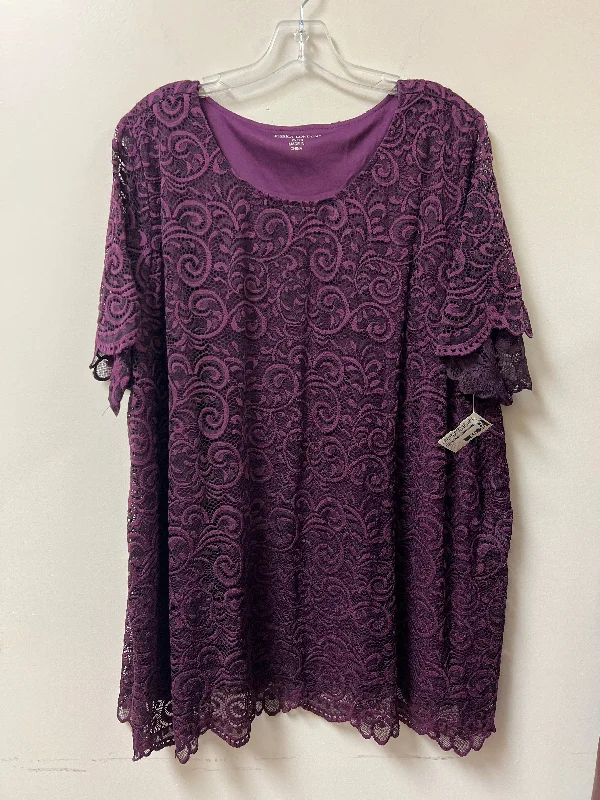 Year-End Sale Top Short Sleeve By Jessica London In Purple, Size: 4x