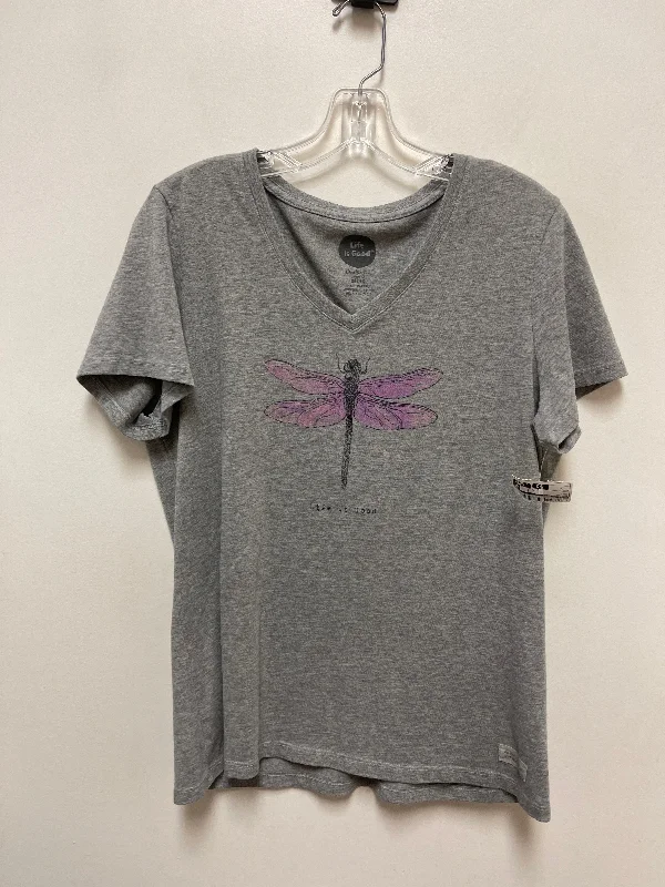 Anniversary Sale Top Short Sleeve By Life Is Good In Grey, Size: L