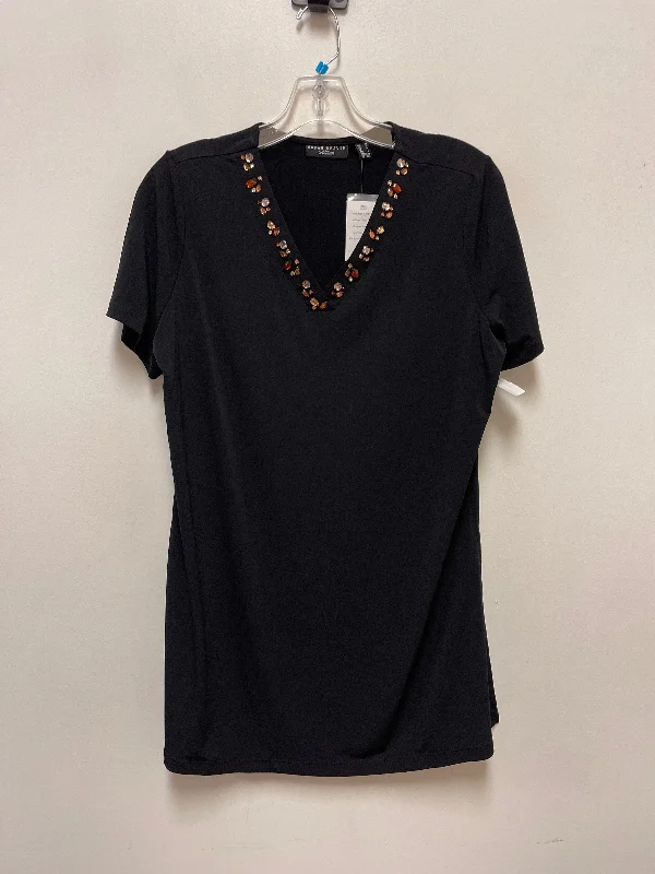 Savings Bonanza Top Short Sleeve By Susan Graver In Black, Size: M