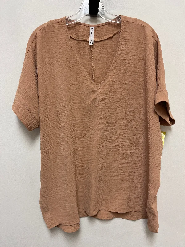 Price Fest Top Short Sleeve By Zenana Outfitters In Tan, Size: S