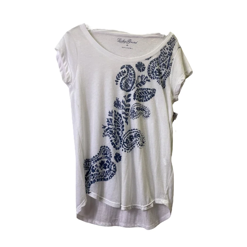Limited Time White Blue Top Short Sleeve By Lucky Brand, Size: M