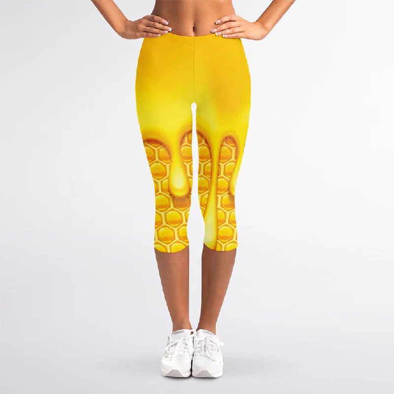 Epic Deals Sweet Honey Bee Hive Print Women's Capri Leggings