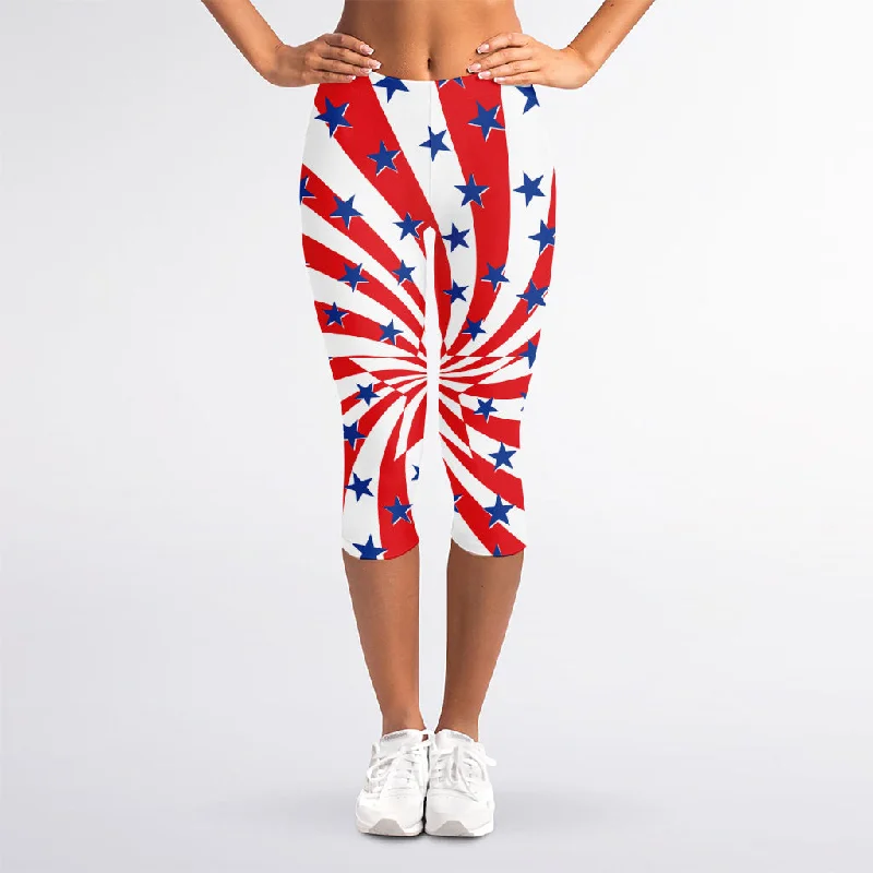 Best Bargains Swirl American Patriotic Star Print Women's Capri Leggings