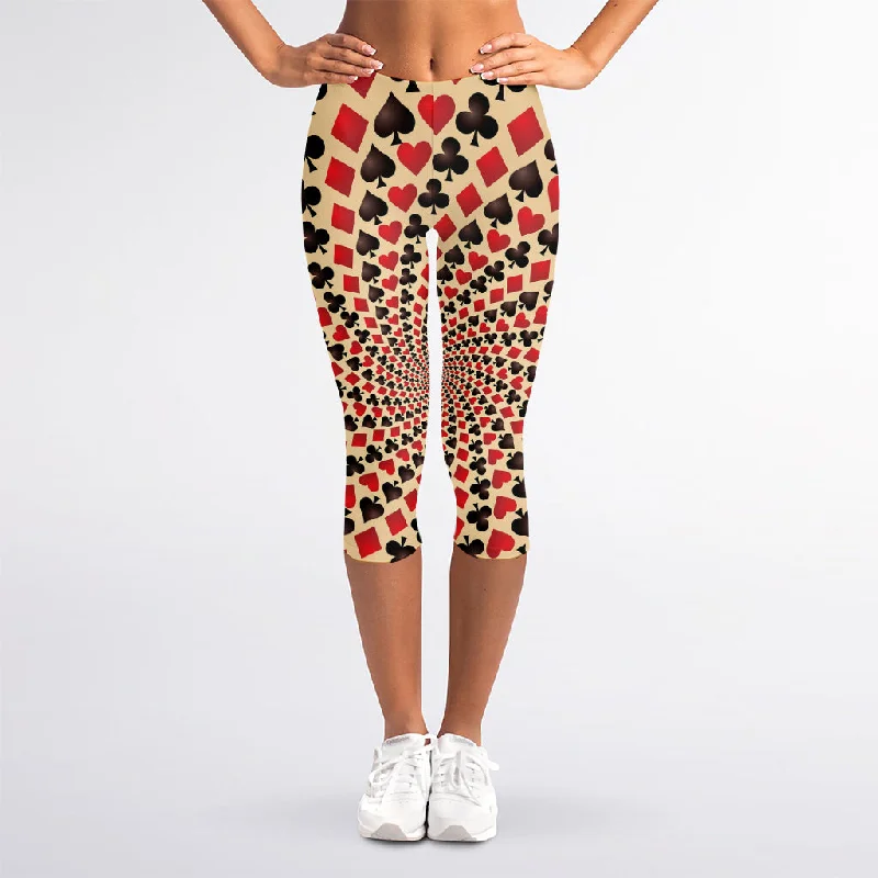 Amazing Deals Swirl Playing Card Suits Print Women's Capri Leggings