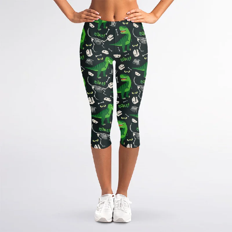 Buy Now T-Rex And Dino Fossil Pattern Print Women's Capri Leggings