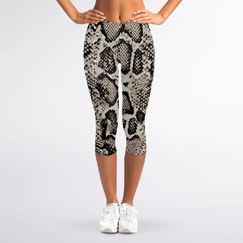 Don't Miss Tan And Black Snakeskin Print Women's Capri Leggings