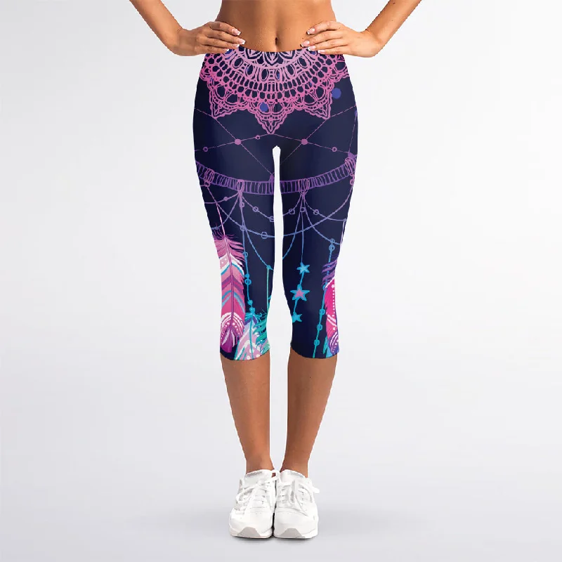 Steals and Deals Teal And Purple Dream Catcher Print Women's Capri Leggings