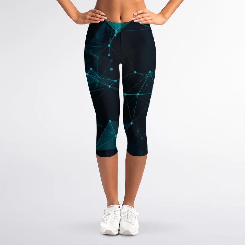 Hurry In Teal Polygonal Dot Geometric Print Women's Capri Leggings