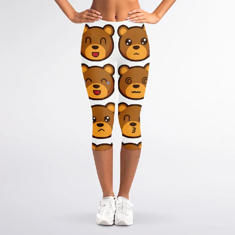 Closeout Teddy Bear Emoji Print Women's Capri Leggings