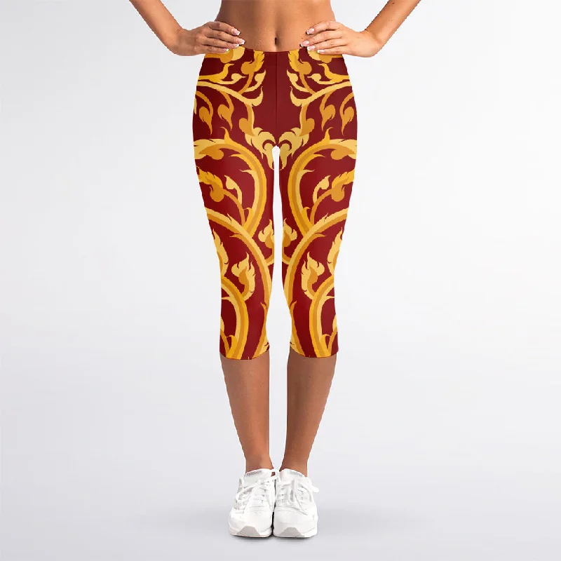 Overstock Sale Thai Winding Vines Pattern Print Women's Capri Leggings