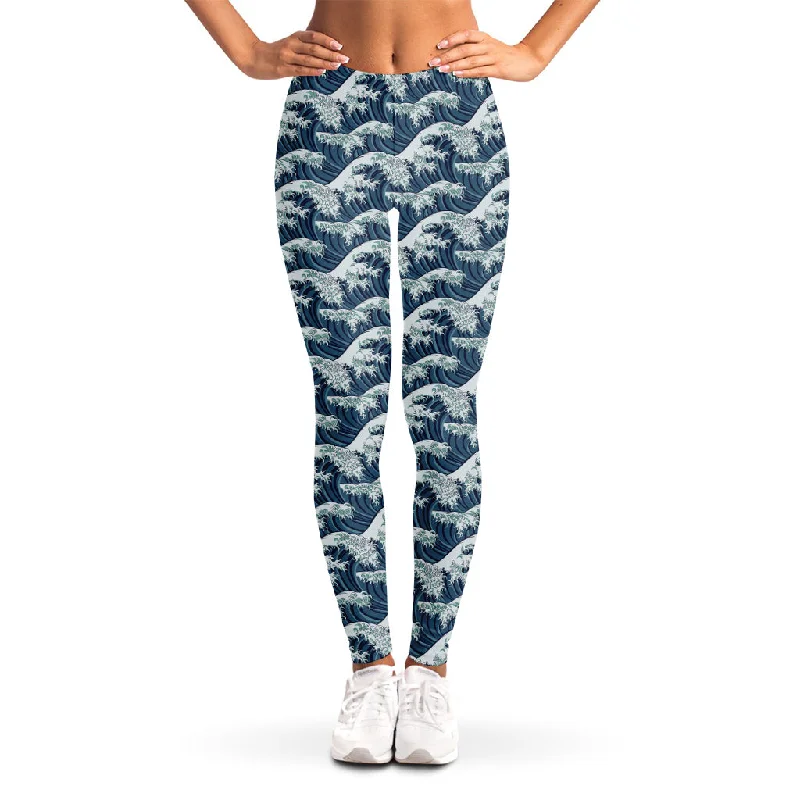 Discount Mania The Great Kanagawa Wave Pattern Print Women's Leggings