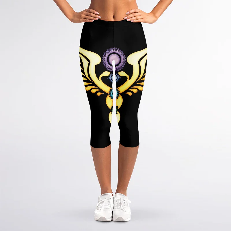 Anniversary Sale The Seven Chakras Caduceus Print Women's Capri Leggings