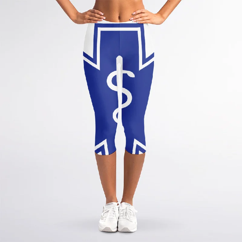 Markdown Madness The Star Of Life Paramedic Symbol Print Women's Capri Leggings