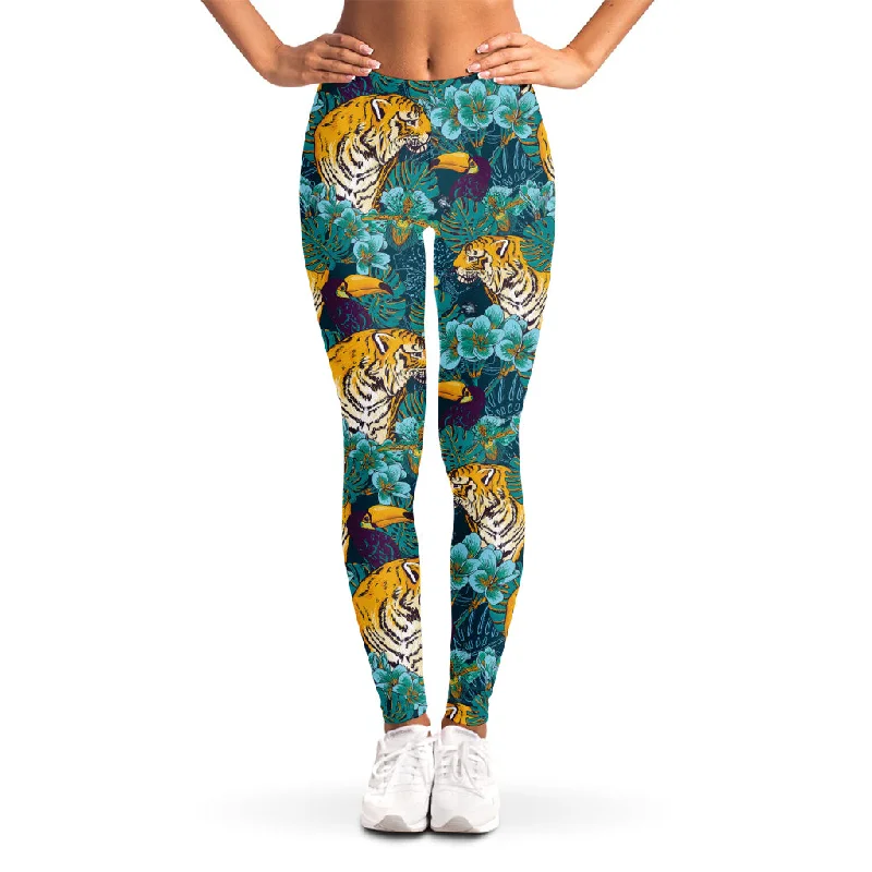 Super Deal Tiger And Toucan Pattern Print Women's Leggings