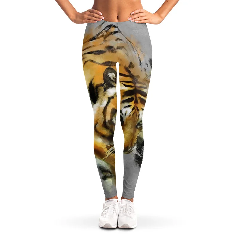Online Only Tiger Painting Print Women's Leggings