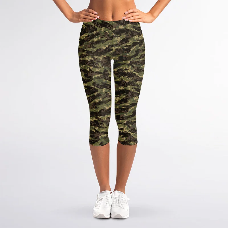 Clearance Sale Tiger Stripe Camouflage Pattern Print Women's Capri Leggings