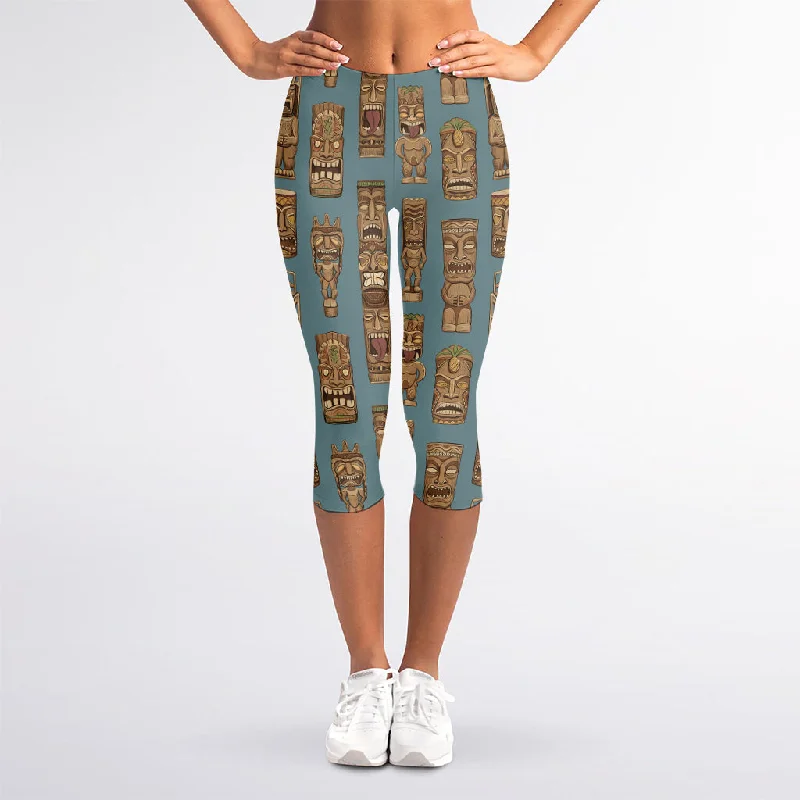 New Arrival Tiki Totem Pattern Print Women's Capri Leggings