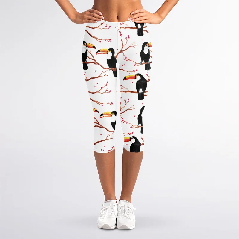 Holiday Sale Toco Toucan Pattern Print Women's Capri Leggings
