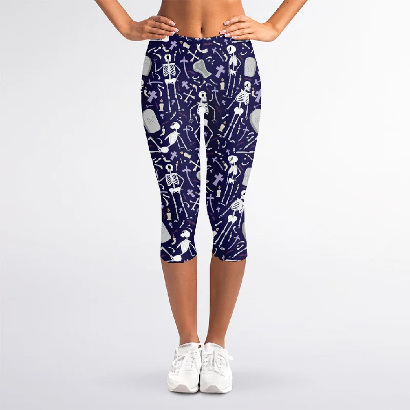 Hot Deal Tomb And Skeleton Pattern Print Women's Capri Leggings