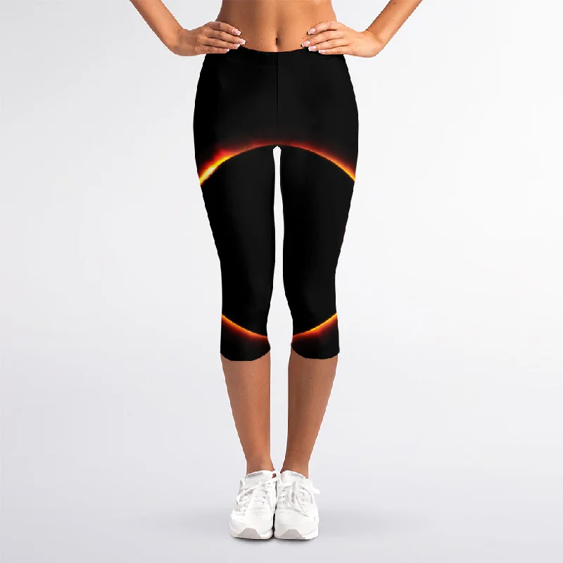 Year-End Clearance Total Solar Eclipse Print Women's Capri Leggings