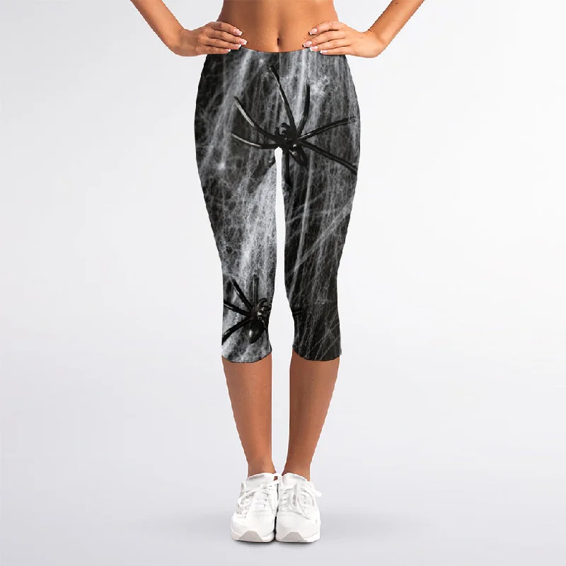 Today’s Deal Toy Spiders And Cobweb Print Women's Capri Leggings