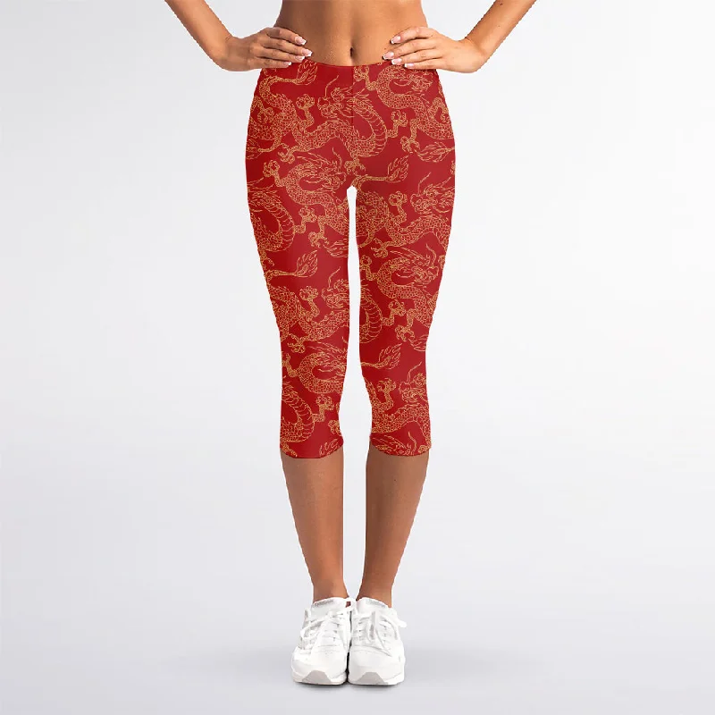 Unbeatable Prices Traditional Chinese Dragon Pattern Print Women's Capri Leggings