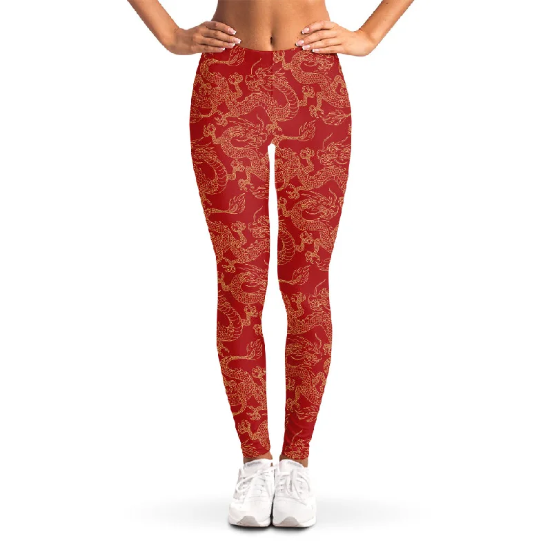 Massive Deals Traditional Chinese Dragon Pattern Print Women's Leggings