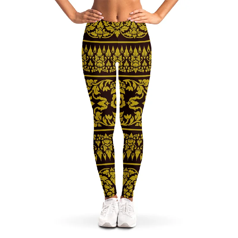 Huge Discounts Traditional Thai Flower Pattern Print Women's Leggings