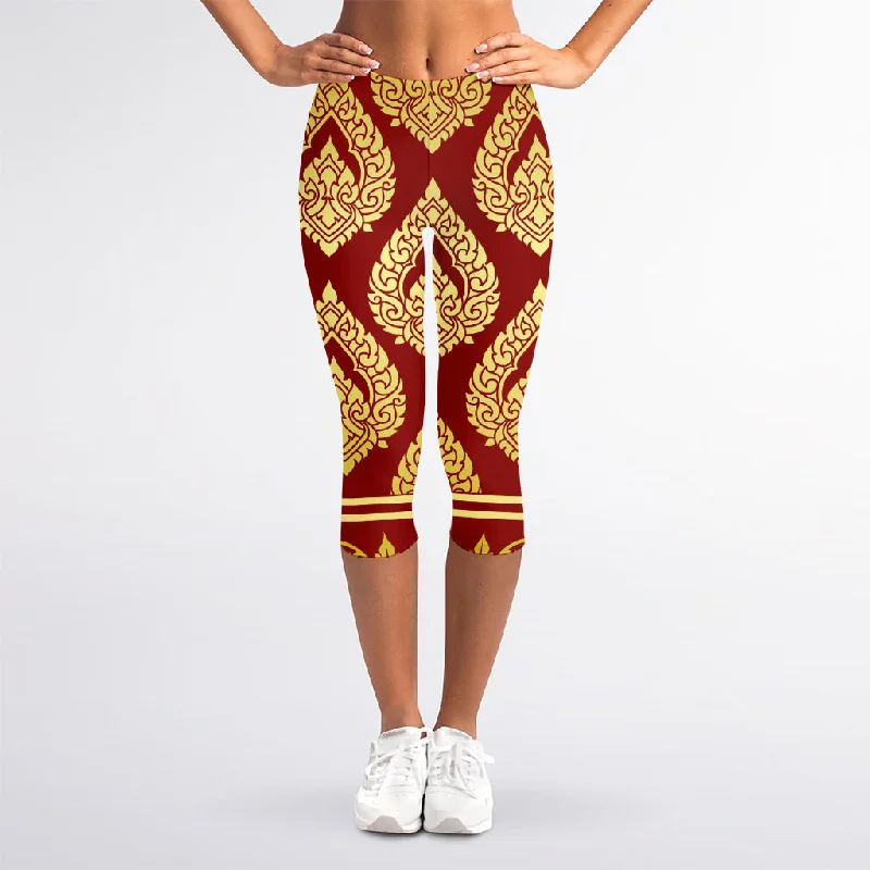 Super Deal Traditional Thai Pattern Print Women's Capri Leggings