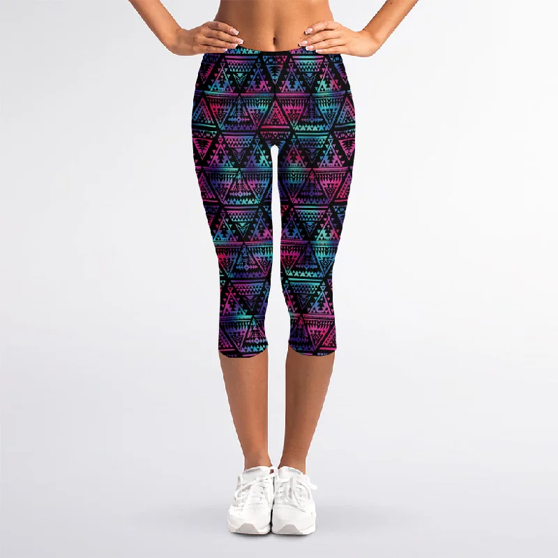 Instant Discount Triangle Ethnic Navajo Pattern Print Women's Capri Leggings