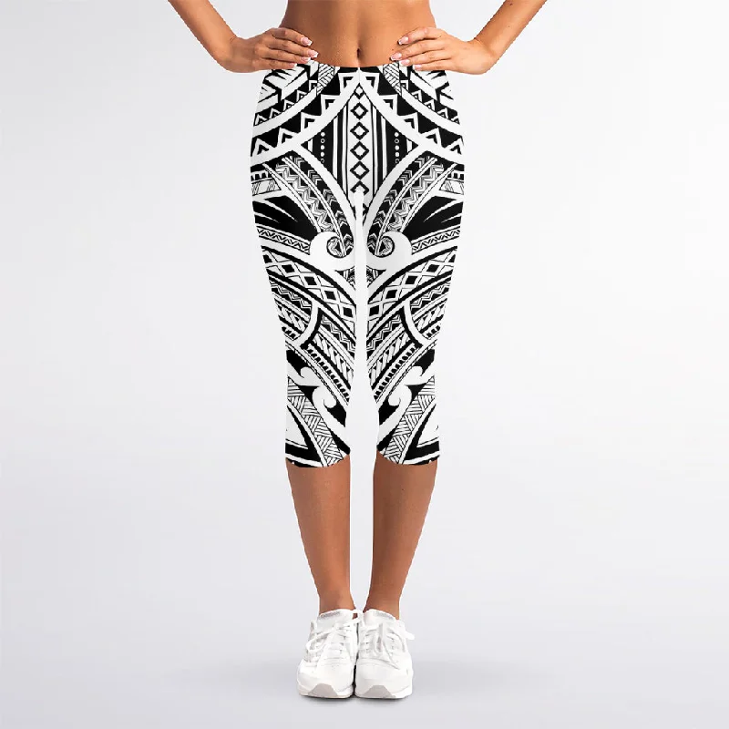 Lowest Price Tribal Maori Polynesian Tattoo Print Women's Capri Leggings