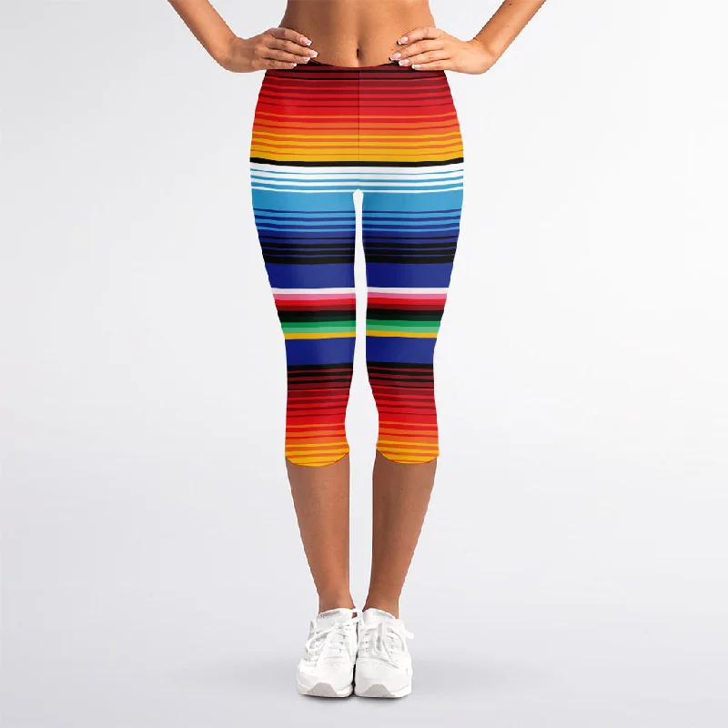 Final Clearance Tribal Mexican Serape Pattern Print Women's Capri Leggings