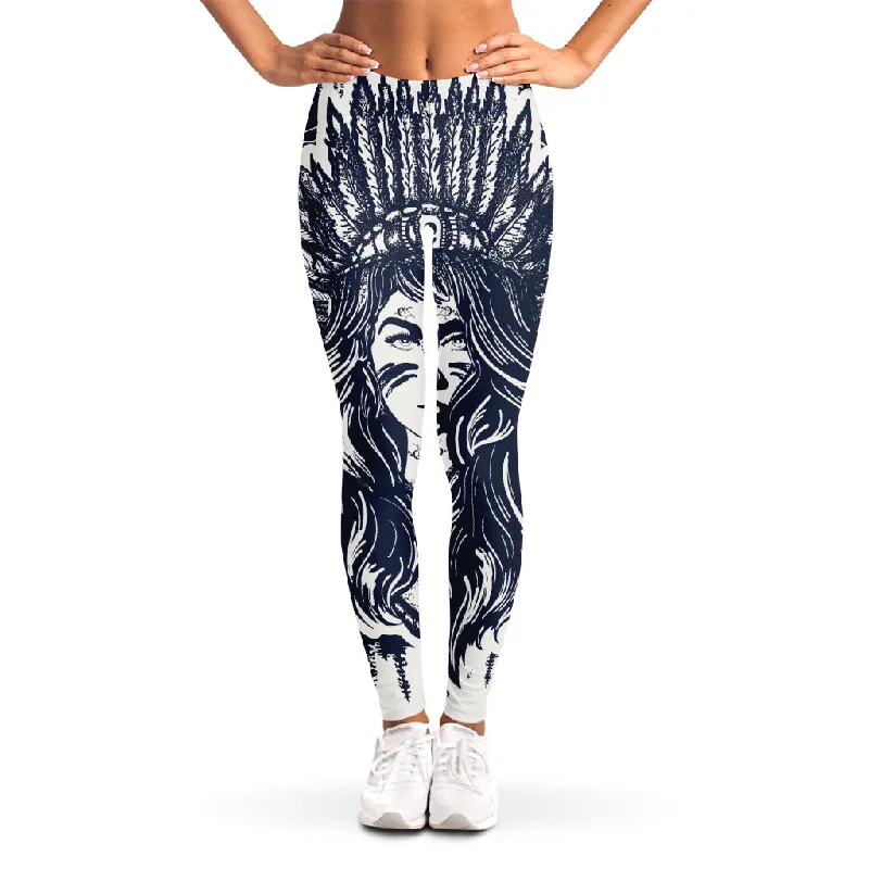 Weekend Flash Sale Tribal Native Indian Girl Print Women's Leggings